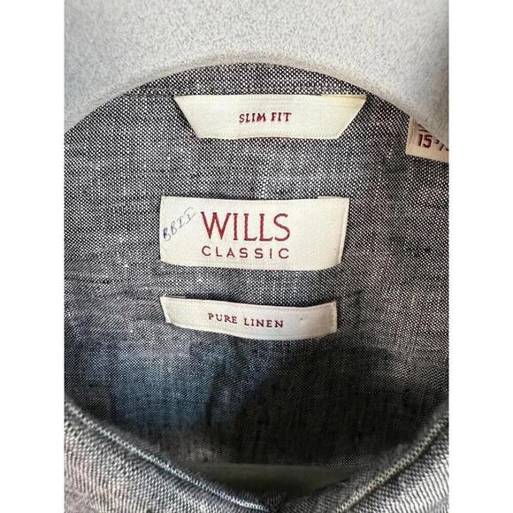 Wills Huckberry Linen Shirt 15 3/4 Button Up Lightweight Long Sleeve Gray - Picture 2 of 6